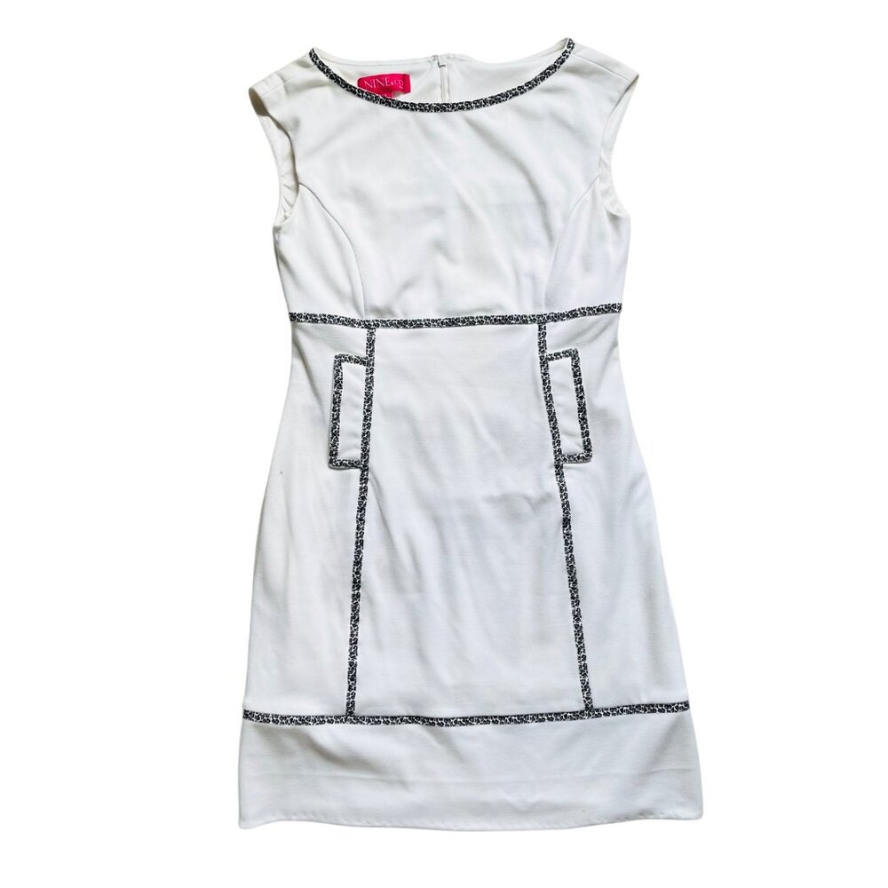 Nine & Co Womens White Sleeveless Dress With Black Trim Size S